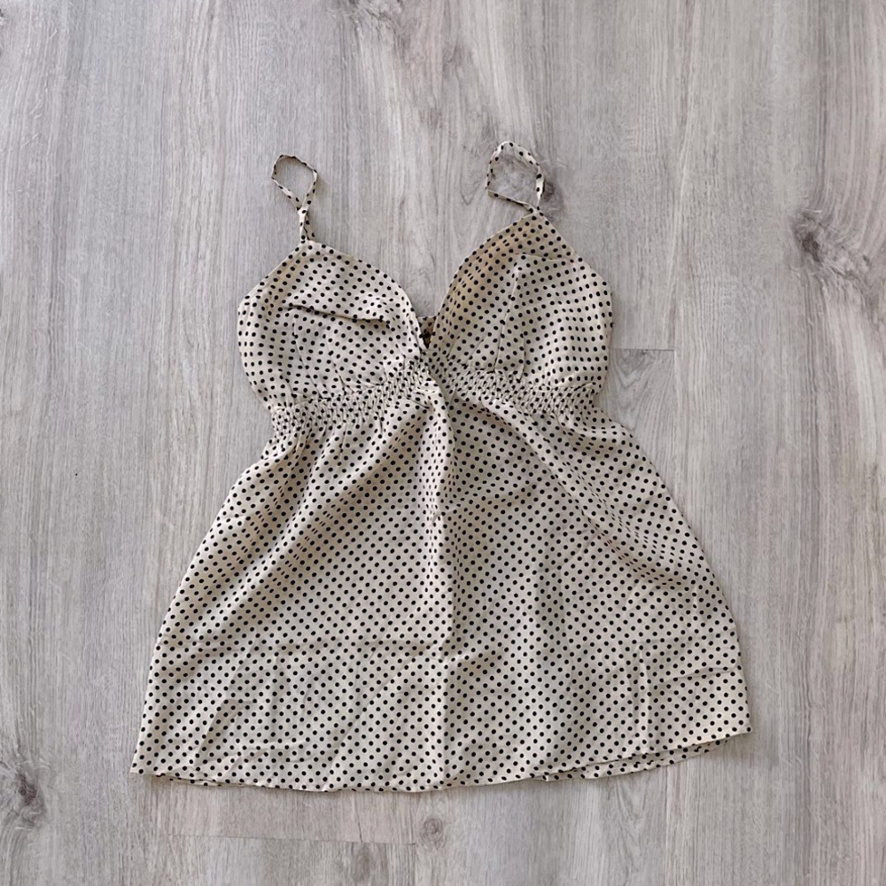 Tan cami polka dot top
